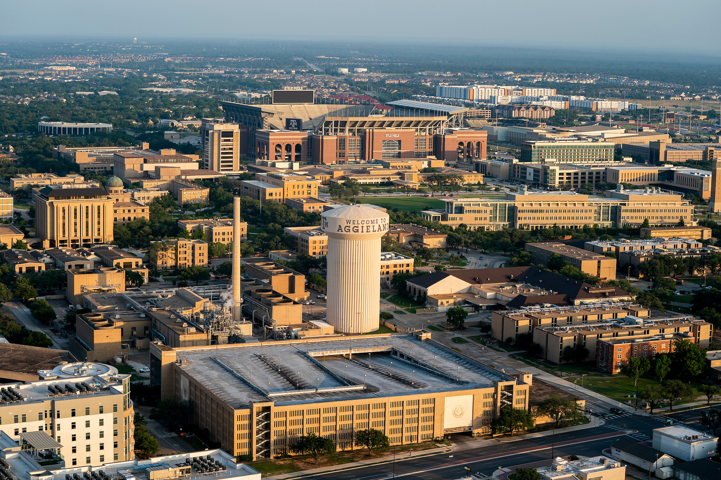 Aerial view of Texas A&M University Campus in College Station.